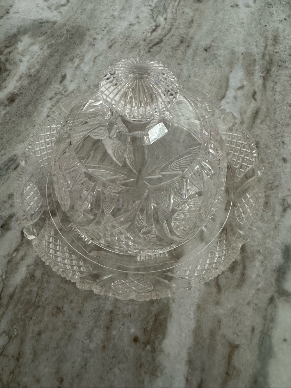 Elegant Clear Glass Covered Serving Dish - Decorative Cut Pattern